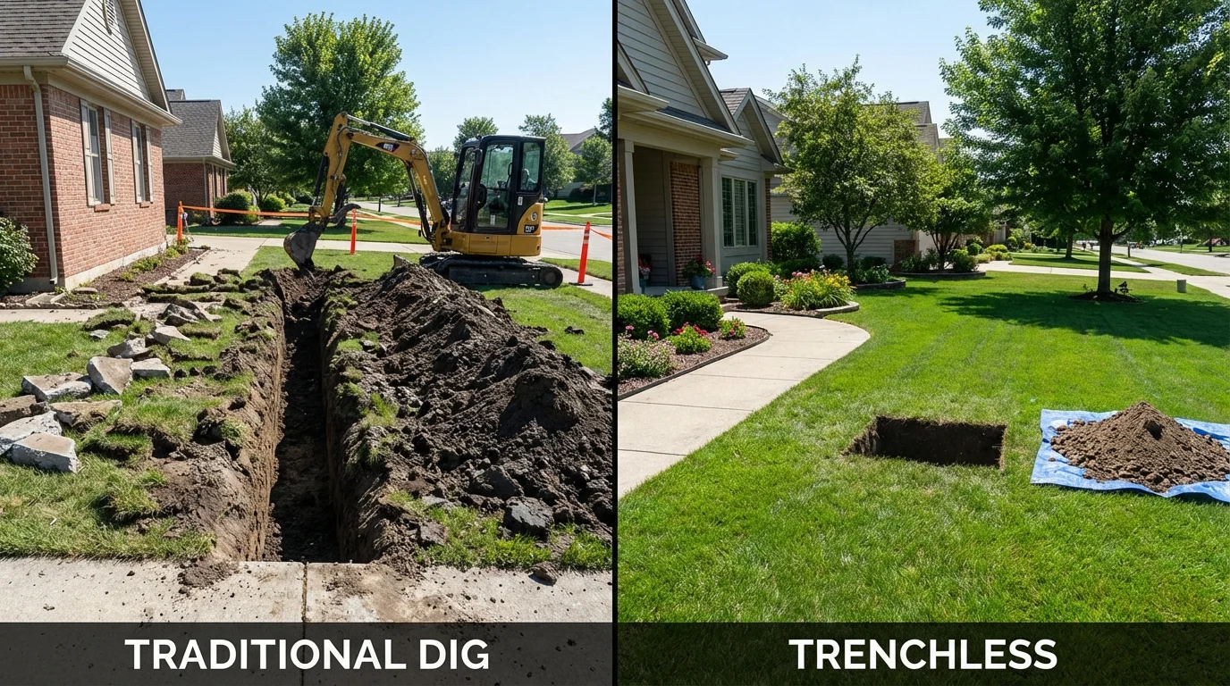 Trenchless sewer repair with minimal yard damage versus traditional excavation in Kodiak, AK